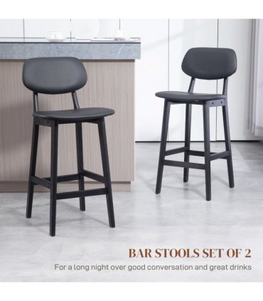 HOMCOM Breakfast Bar stools Set of 2 with PU Leather Cover, Wood Legs, Black