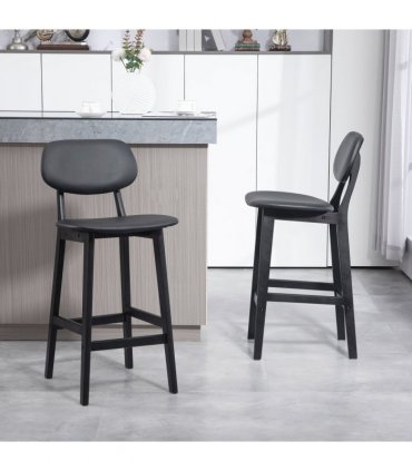 HOMCOM Breakfast Bar stools Set of 2 with PU Leather Cover, Wood Legs, Black