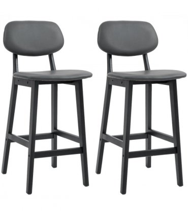 HOMCOM Breakfast Bar stools Set of 2 with PU Leather Cover, Wood Legs, Dark Grey