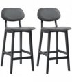 HOMCOM Breakfast Bar stools Set of 2 with PU Leather Cover, Wood Legs, Dark Grey