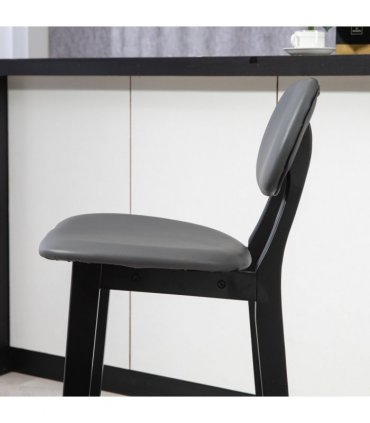 HOMCOM Breakfast Bar stools Set of 2 with PU Leather Cover, Wood Legs, Dark Grey