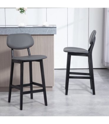 HOMCOM Breakfast Bar stools Set of 2 with PU Leather Cover, Wood Legs, Dark Grey