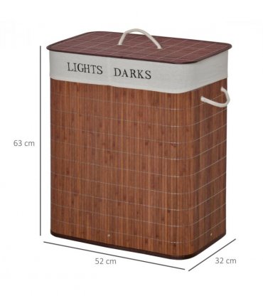 HOMCOM 2 Section Collapsible Laundry Hamper Lid Removable Lining, Brown