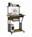 HOMCOM Rolling Computer Desk with Keyboard Tray Storage Shelves Rustic Brown
