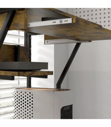 HOMCOM Rolling Computer Desk with Keyboard Tray Storage Shelves Rustic Brown