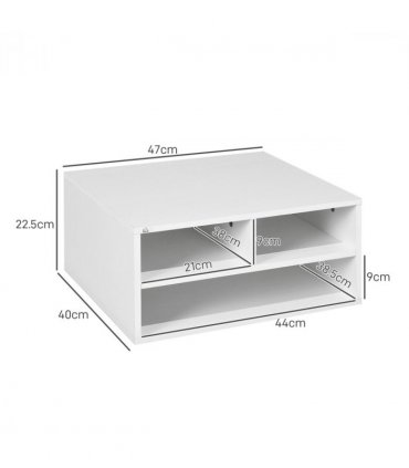 HOMCOM Desktop Printer Stand with 3 Open Compartments, Desk Organiser, White
