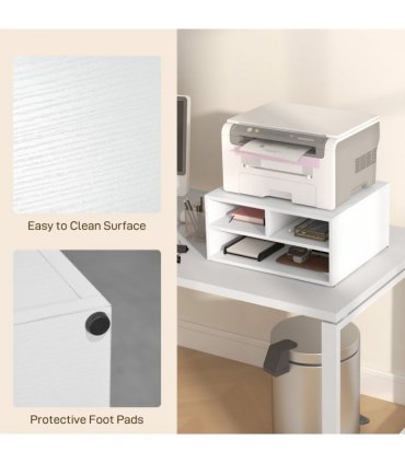 HOMCOM Desktop Printer Stand with 3 Open Compartments, Desk Organiser, White