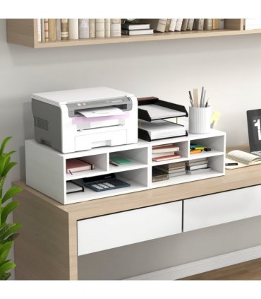 HOMCOM Desktop Printer Stand with 3 Open Compartments, Desk Organiser, White