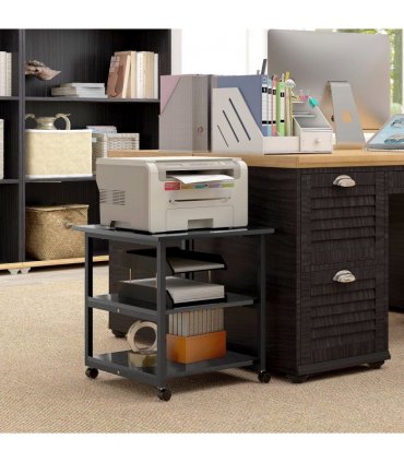 HOMCOM Mobile Printer Stand with Storage Printer Table for Home Office Black