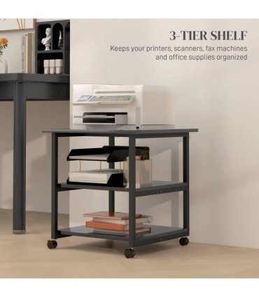 HOMCOM Mobile Printer Stand with Storage Printer Table for Home Office Black