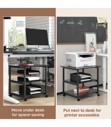 HOMCOM Mobile Printer Stand with Storage Printer Table for Home Office Black