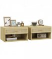 Floating Nightstands Set of 2 with Rattan Drawer and Storage Shelf for Bedroom