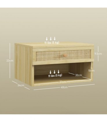 Floating Nightstands Set of 2 with Rattan Drawer and Storage Shelf for Bedroom
