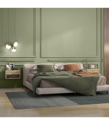 Floating Nightstands Set of 2 with Rattan Drawer and Storage Shelf for Bedroom