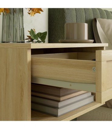Floating Nightstands Set of 2 with Rattan Drawer and Storage Shelf for Bedroom