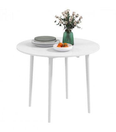 HOMCOM Foldable Dining Table, Round Drop Leaf Table with Wood Legs