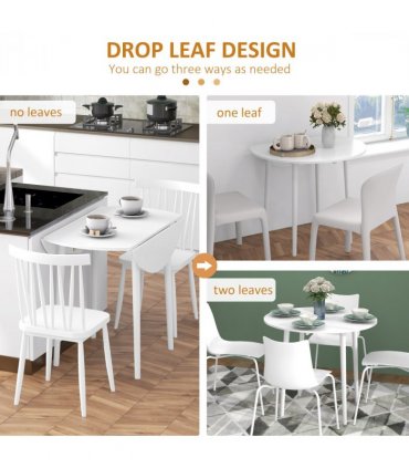 HOMCOM Foldable Dining Table, Round Drop Leaf Table with Wood Legs
