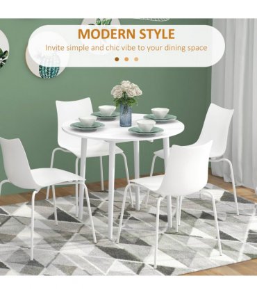 HOMCOM Foldable Dining Table, Round Drop Leaf Table with Wood Legs