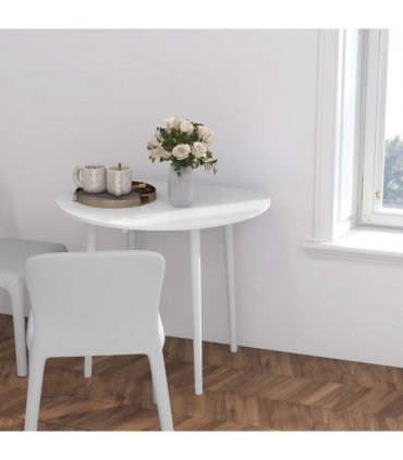 HOMCOM Foldable Dining Table, Round Drop Leaf Table with Wood Legs