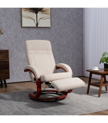 HOMCOM Manual Recliner Swivel Reclining Chair with Footrest Armrests Beige