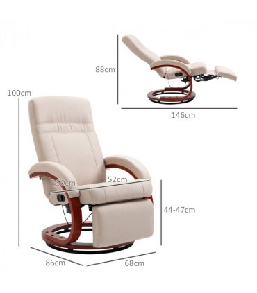 HOMCOM Manual Recliner Swivel Reclining Chair with Footrest Armrests Beige