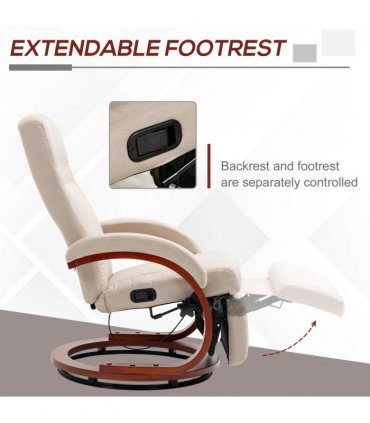 HOMCOM Manual Recliner Swivel Reclining Chair with Footrest Armrests Beige
