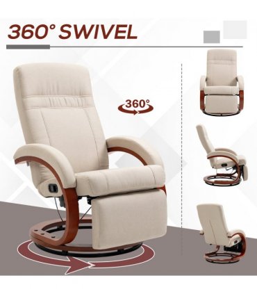 HOMCOM Manual Recliner Swivel Reclining Chair with Footrest Armrests Beige