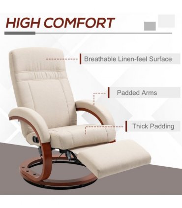 HOMCOM Manual Recliner Swivel Reclining Chair with Footrest Armrests Beige