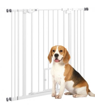PawHut Extra Tall Dog Gate with Cat Door Auto Close for Stairs 74-101 cm Wide