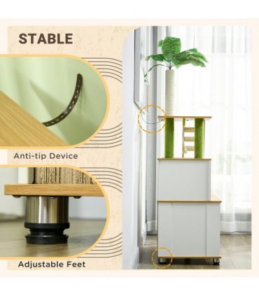 PawHut 2 in 1 Hidden Litter Box with Green Leaf Cat Tree, Indoor, Oak