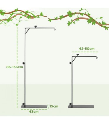 PawHut Reptile Lamp Stand, 86-129Hcm Adjustable Lamp Holder w/ Base, Hook