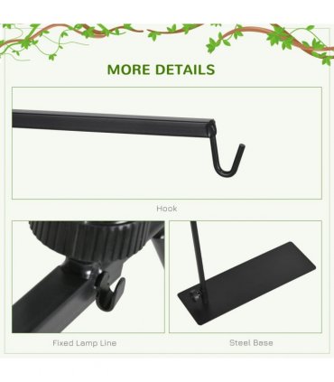 PawHut Reptile Lamp Stand, 86-129Hcm Adjustable Lamp Holder w/ Base, Hook
