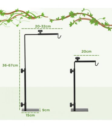 PawHut Reptile Lamp Stand, Adjustable Lamp Holder with Hook Hanging Base