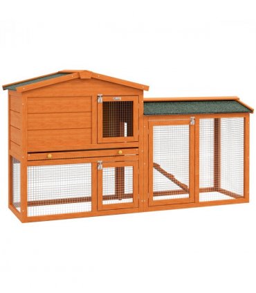 PawHut Wooden Rabbit Hutch with Run, Ramp, Slide-out Tray, Orange