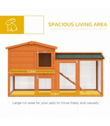 PawHut Wooden Rabbit Hutch with Run, Ramp, Slide-out Tray, Orange