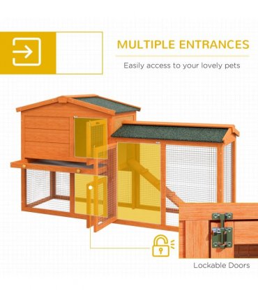PawHut Wooden Rabbit Hutch with Run, Ramp, Slide-out Tray, Orange