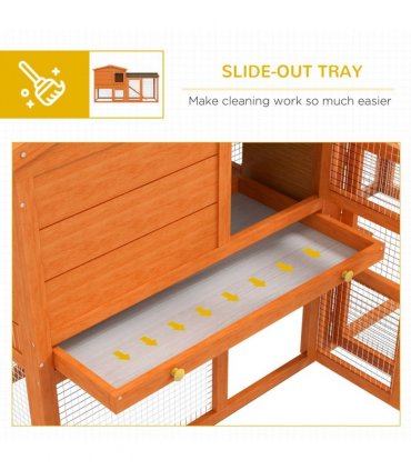 PawHut Wooden Rabbit Hutch with Run, Ramp, Slide-out Tray, Orange