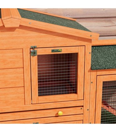 PawHut Wooden Rabbit Hutch with Run, Ramp, Slide-out Tray, Orange