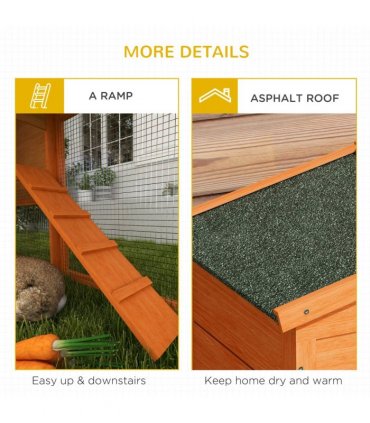 PawHut Wooden Rabbit Hutch with Run, Ramp, Slide-out Tray, Orange