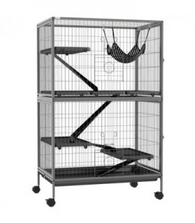 PawHut Small Animal Cages for Chinchilla Ferret Kitten on Wheels W/ Hammock Tray