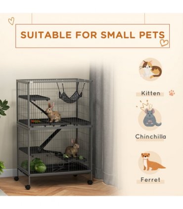 PawHut Small Animal Cages for Chinchilla Ferret Kitten on Wheels W/ Hammock Tray