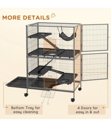PawHut Small Animal Cages for Chinchilla Ferret Kitten on Wheels W/ Hammock Tray