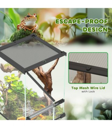 PawHut Glass Reptile Terrarium, 12L Vivarium for Lizards Frogs Snakes Turtles