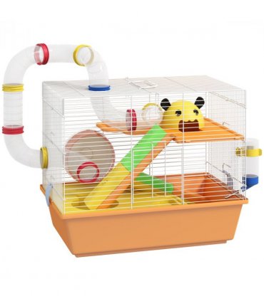 PawHut Hamster Cage, 3 Tiers Gerbil Cage for Dwarf Hamsters with Tubes, Ladder