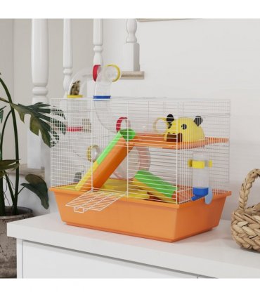 PawHut Hamster Cage, 3 Tiers Gerbil Cage for Dwarf Hamsters with Tubes, Ladder
