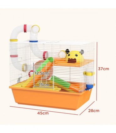 PawHut Hamster Cage, 3 Tiers Gerbil Cage for Dwarf Hamsters with Tubes, Ladder