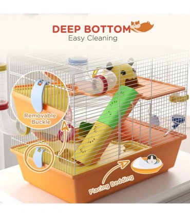 PawHut Hamster Cage, 3 Tiers Gerbil Cage for Dwarf Hamsters with Tubes, Ladder