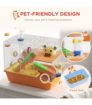 PawHut Hamster Cage, 3 Tiers Gerbil Cage for Dwarf Hamsters with Tubes, Ladder