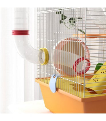 PawHut Hamster Cage, 3 Tiers Gerbil Cage for Dwarf Hamsters with Tubes, Ladder