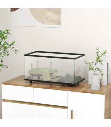 PawHut Turtle Tank 50L Glass Turtle Aquarium w/ Easy-Drain 60 x 30 x 32cm
